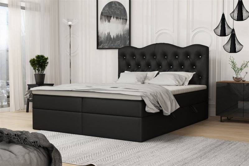 Fun Möbel Boxbett Schlafzimmerbett LODOS (inkl. Topper und Bettkästen, Kunstleder oder Stoff), Strasssteine im Kopfteil von Fun Möbel