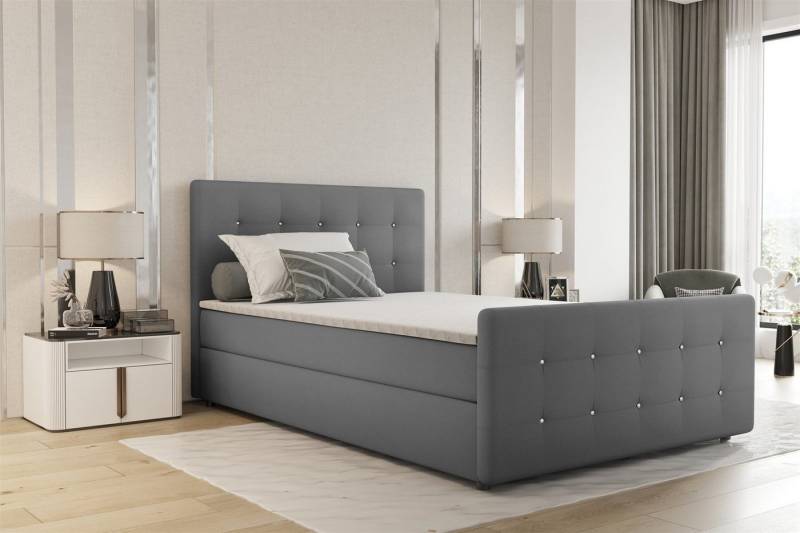 Fun Möbel Boxspringbett Schlafzimmerbett MARKOS in Stoff Soro (Liegefläche in Stoff und Farbe des Bettes, inkl. Bettkästen und Topper), Strasssteine in Kopf- und Fußteil von Fun Möbel