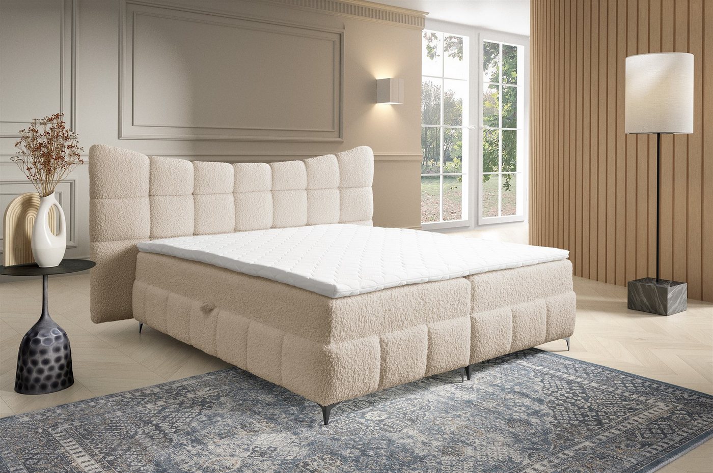 Fun Möbel Boxspringbett Schlafzimmerbett NOVA in Stoff Rolf (inkl. Kaltschaumtopper), 2 Bettkästen von Fun Möbel