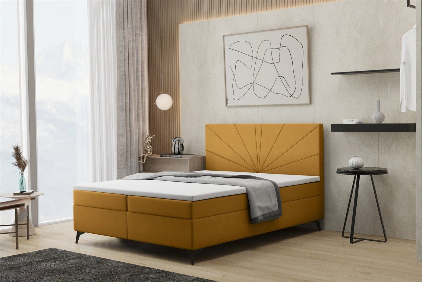 Fun Möbel Boxspringbett Schlafzimmerbett PONCE in Stoff Riviera (auch in Überlänge erhältlich), inkl. Bettkasten und Topper von Fun Möbel