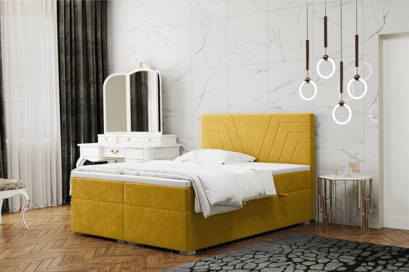 Fun Möbel Boxspringbett Schlafzimmerbett RAMON Überlänge in Stoff Matt Velvet (inkl. Topper und Bettkästen, auch in Standardlänge erhältlich), Gestepptes Kopfteil von Fun Möbel