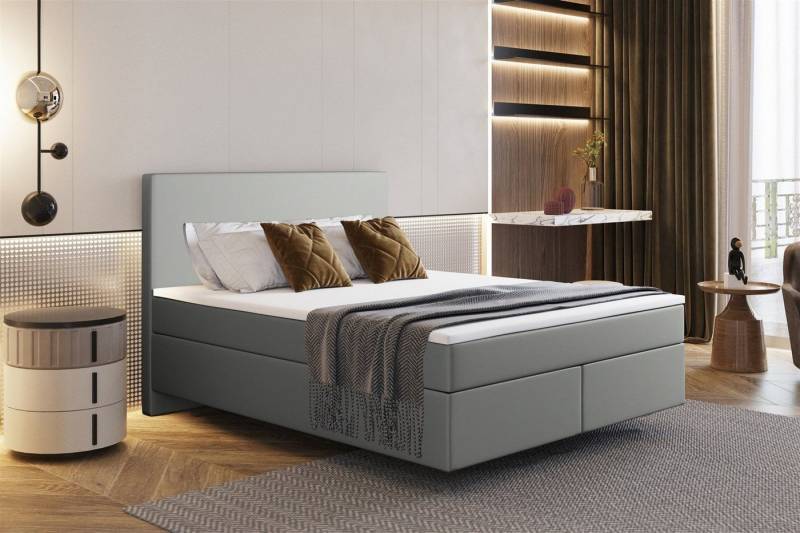Fun Möbel Boxspringbett Schlafzimmerbett ROCIO DELUX Nr.5 Kunstleder Madryt (inkl. Viscoschaumtopper), Scheinbar schwebende Optik von Fun Möbel