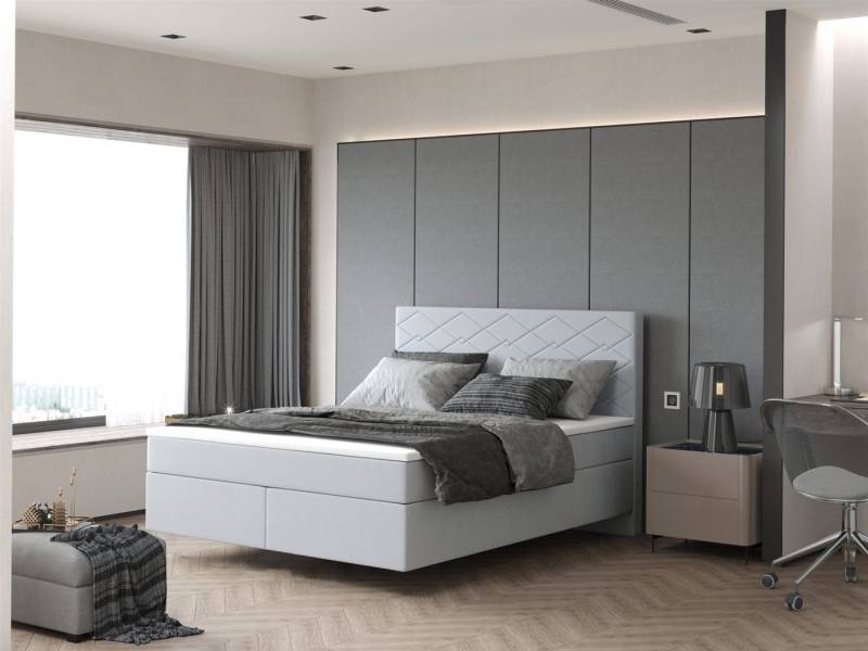 Fun Möbel Boxspringbett Schlafzimmerbett ROCIO Nr. 3 Delux (Stoff Monolith, Hochwertiger Viscoschaum-Topper), Besonderheit ist die scheinbar schwebende Optik ! von Fun Möbel