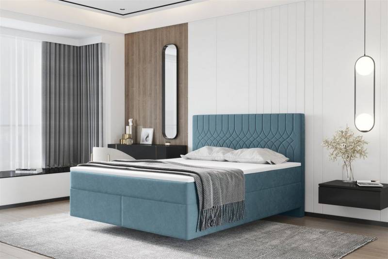 Fun Möbel Boxspringbett Schlafzimmerbett ROCIO Nr.4 Delux (Stoff Monolith, Hochwertiger Viscoschaum-Topper), Besonderheit ist die scheinbar schwebende Optik ! von Fun Möbel