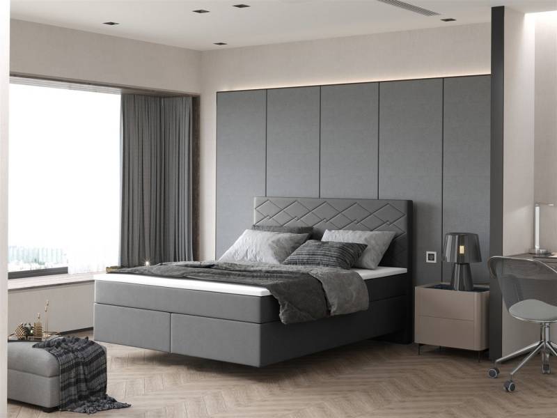 Fun Möbel Boxspringbett Schlafzimmerbett ROCIO Premium Nr.3 (Stoff Monolith, inkl. Kaltschaumtopper), Scheinbar schwebende Optik von Fun Möbel