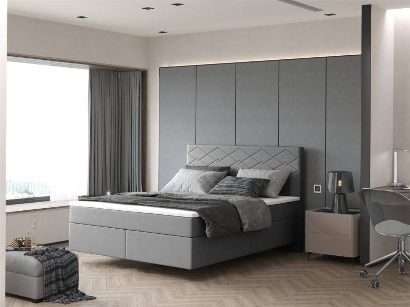 Fun Möbel Boxspringbett Schlafzimmerbett ROCIO Premium Nr.3 Stoff Monolith (inkl. Kaltschaumtopper), Scheinbar schwebende Optik von Fun Möbel