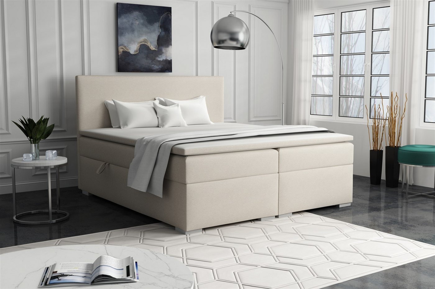 Fun Möbel Boxspringbett Schlafzimmerbett SOREL (inkl. Kaltschaumtopper, inkl. Bettkasten), in Stoff oder Kunstleder von Fun Möbel