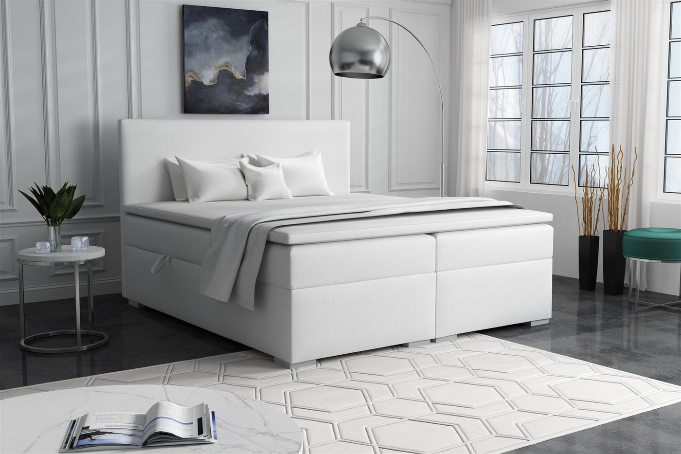 Fun Möbel Boxspringbett Schlafzimmerbett SOREL (inkl. Kaltschaumtopper, inkl. Bettkasten), in Stoff oder Kunstleder von Fun Möbel