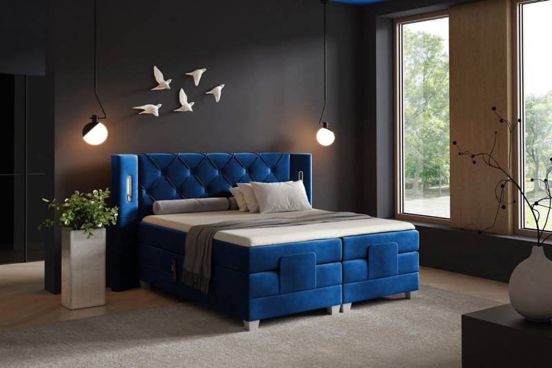 Fun Möbel Boxspringbett Schlafzimmerbett STEVE Elektrisch in Stoff Fresh, Fuß- und Kopfteil elektrisch verstellbar, Ambientebeleuchtung von Fun Möbel