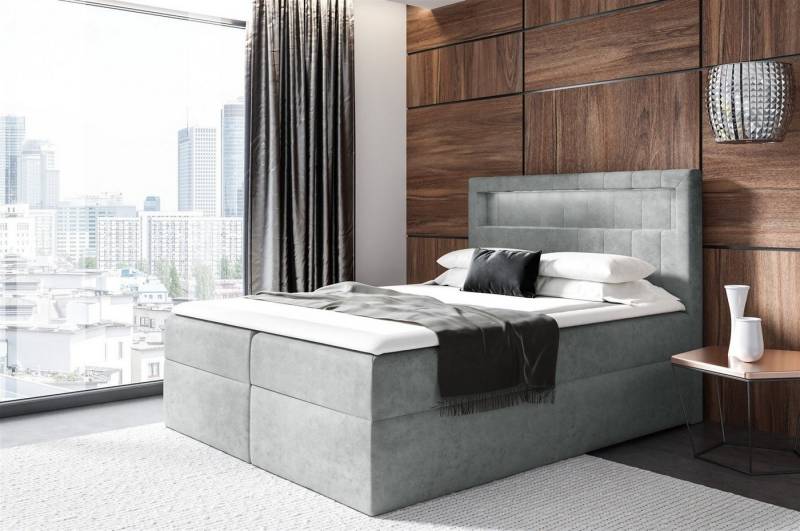 Fun Möbel Boxbett Schlafzimmerbett STORM in Stoff oder Kunstleder (Inkl. Ablagefach im Kopfteil, inkl. Bettkasten und Topper), inkl. LED-Beleuchtung (Warm- oder Kaltweiß) von Fun Möbel