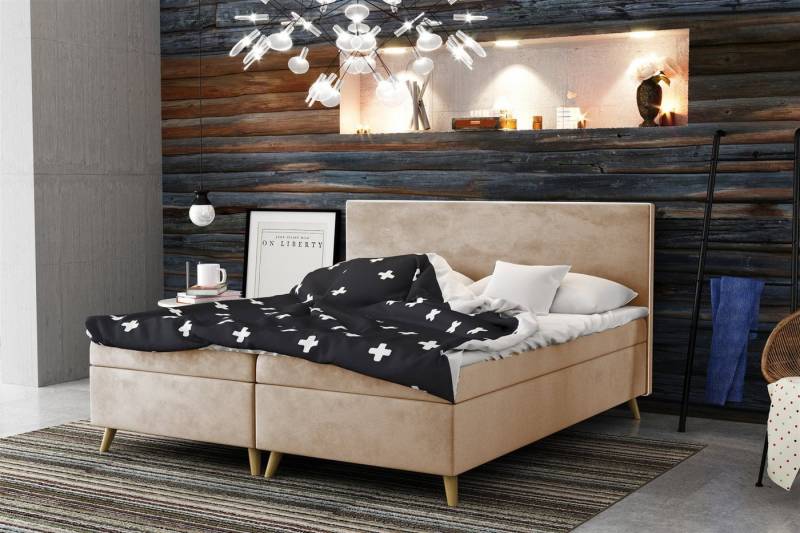 Fun Möbel Boxbett Schlafzimmerbett Sileno in Stoff Riviera oder Sawana (inkl. Topper, auch in Überlänge erhältlich), Mit kontrastfarbigem Saum von Fun Möbel