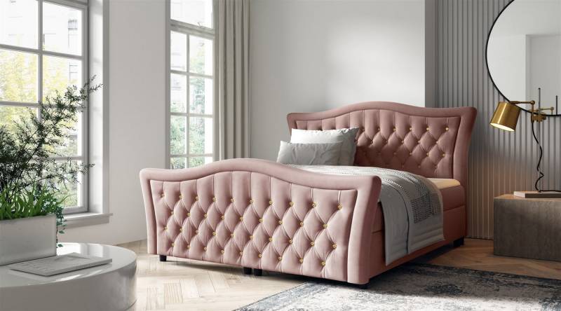 Fun Möbel Boxspringbett Schlafzimmerbett TURHAN (inkl. Topper und Bettkasten), Kopfteil und Fußteil mit Strasssteinen besetzt von Fun Möbel