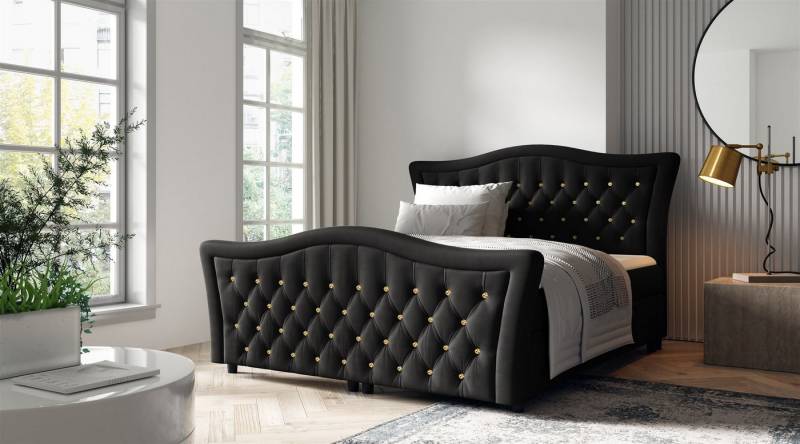 Fun Möbel Boxspringbett Schlafzimmerbett TURHAN (inkl. Topper und Bettkasten), Kopfteil und Fußteil mit Strasssteinen besetzt von Fun Möbel