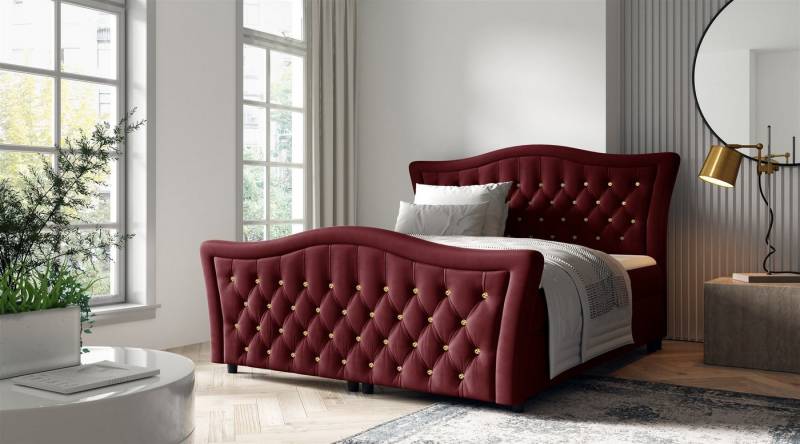 Fun Möbel Boxbett Schlafzimmerbett TURHAN in Stoff Elisa Velvet (inkl. Topper und Bettkasten), Kopfteil und Fußteil mit Strasssteinen besetzt von Fun Möbel