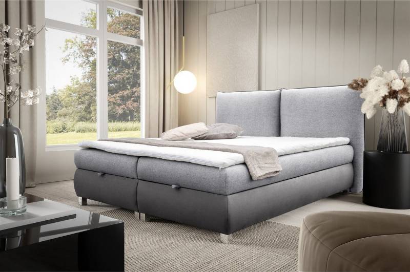 Fun Möbel Boxspringbett Schlafzimmerbett VALENTIN in Stoff (inkl. Topper), inkl. Bettkästen von Fun Möbel