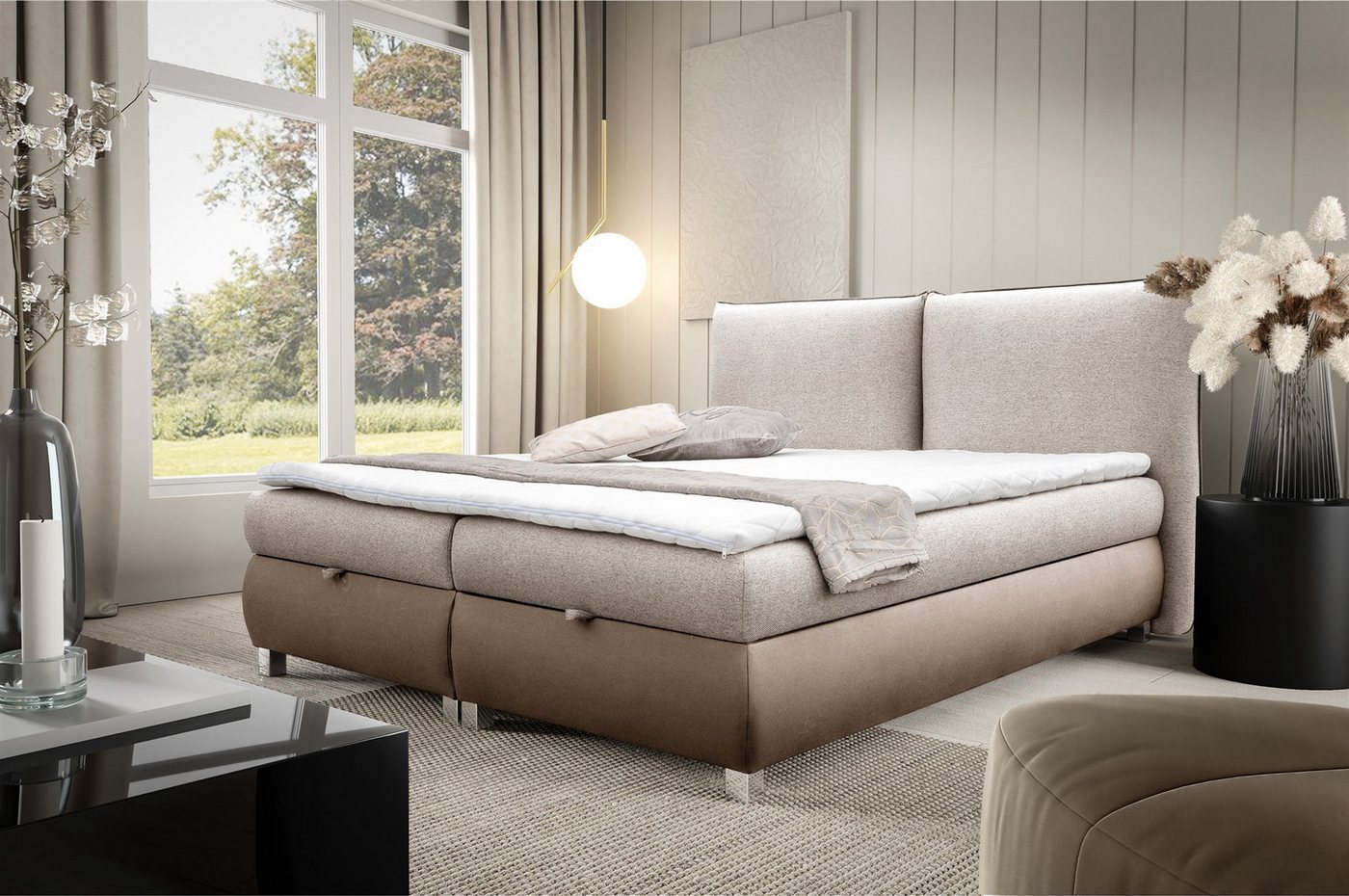 Fun Möbel Boxspringbett Schlafzimmerbett VALENTIN in Stoff (inkl. Topper), inkl. Bettkästen von Fun Möbel