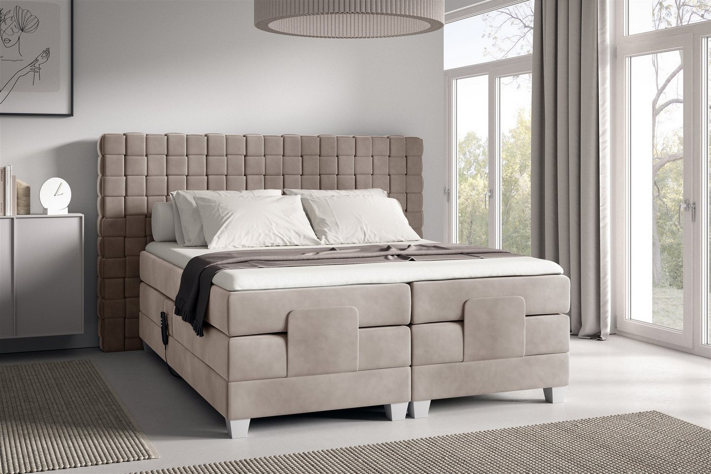 Fun Möbel Boxspringbett Schlafzimmerbett VIDAL Elektrisch in Stoff Fresh (inkl. Topper), Matratzen elektrisch verstellbar von Fun Möbel