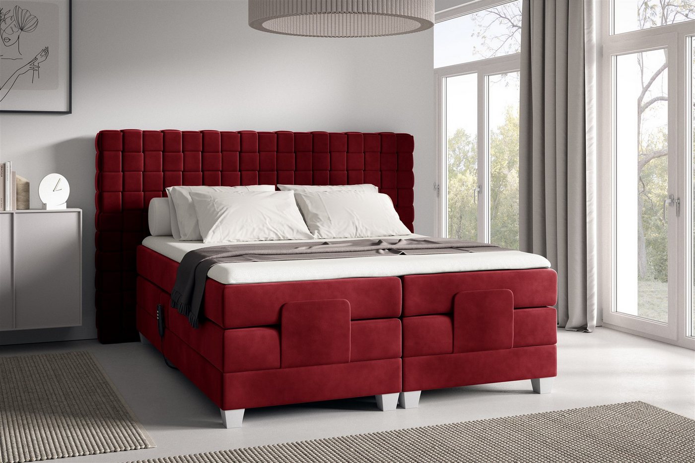Fun Möbel Boxspringbett Schlafzimmerbett VIDAL Elektrisch in Stoff Fresh (inkl. Topper), Matratzen elektrisch verstellbar von Fun Möbel