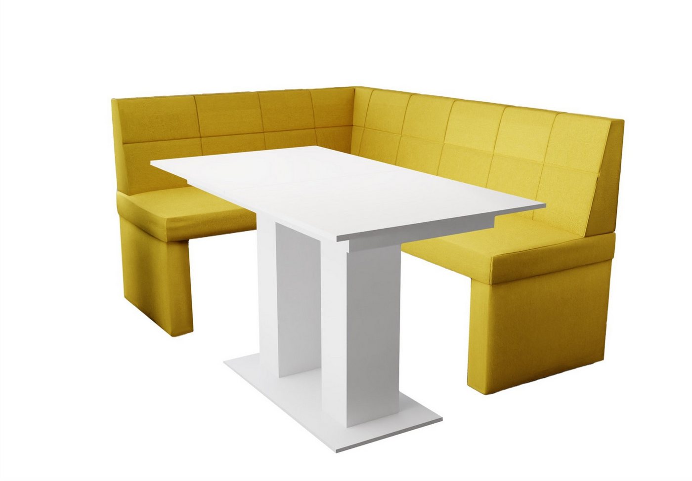 Fun Möbel Eckbankgruppe Eckbankgruppe „BLAKE“ Größe 168x128cm mit Tisch Weiß matt, ausziehbarer Tisch von Fun Möbel