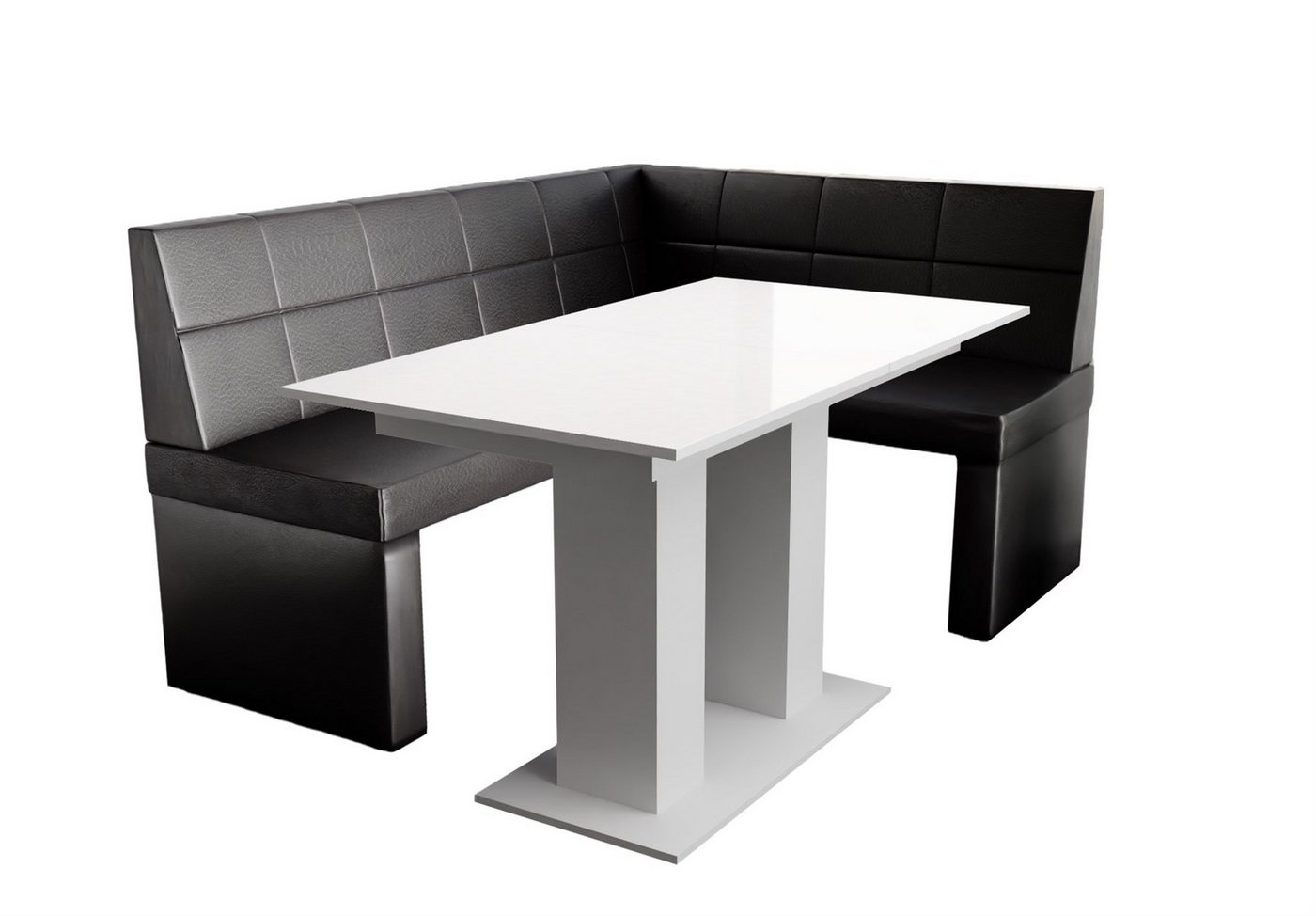 Fun Möbel Eckbankgruppe Eckbankgruppe „BLAKE XL“ Größe 196x142cm mit Tisch Weiß Hochglanz, ausziehbarer Tisch von Fun Möbel