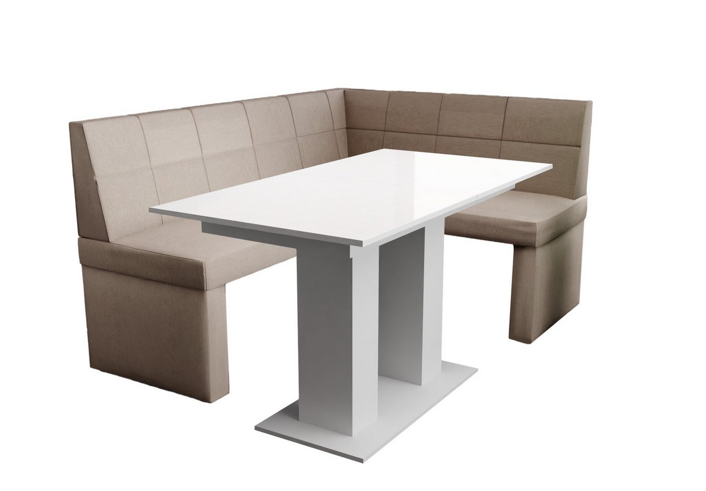 Fun Möbel Eckbankgruppe Eckbankgruppe „BLAKE XL“ Größe 196x142cm mit Tisch Weiß Hochglanz, ausziehbarer Tisch von Fun Möbel