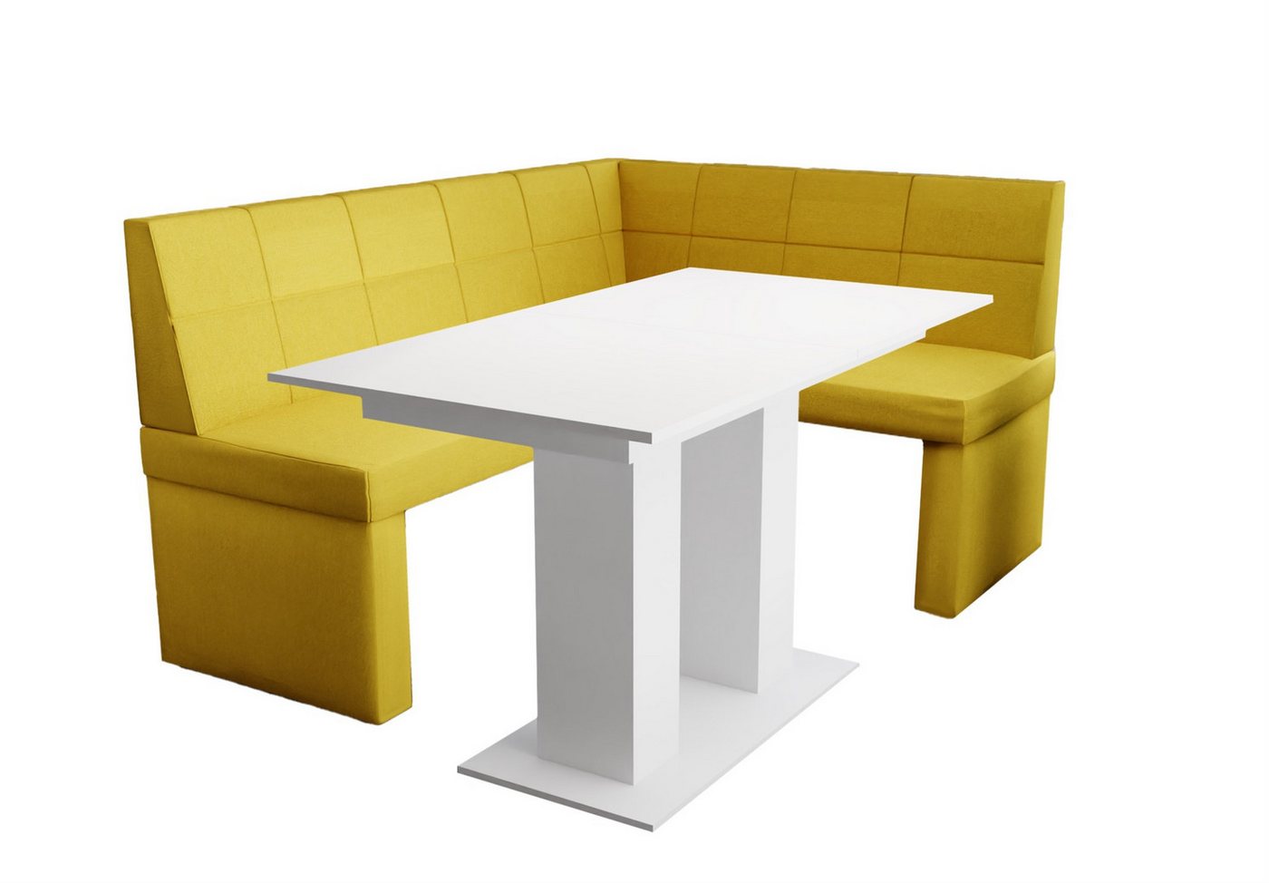 Fun Möbel Eckbankgruppe Eckbankgruppe „BLAKE XL“ Größe 196x142cm mit Tisch Weiß matt, ausziehbarer Tisch von Fun Möbel