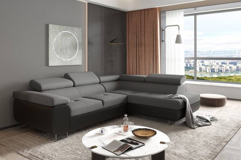 Fun Möbel Ecksofa Couchgarnitur JADE Schwarz-Grau Schlaffunktion Ottomane Rechts Links, 1 Teile, mit Schlaffunktion von Fun Möbel