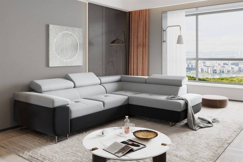Fun Möbel Ecksofa Couchgarnitur JADE Stoff Anthrazit-Hellgrau Schlaffunktion Ottomane, 1 Teile, mit Schlaffunktion von Fun Möbel