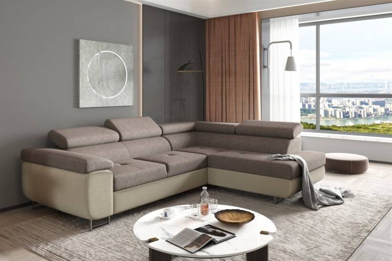 Fun Möbel Ecksofa Couchgarnitur JADE Stoff Creme-Grau Schlaffunktion Ottomane, 1 Teile, mit Schlaffunktion von Fun Möbel
