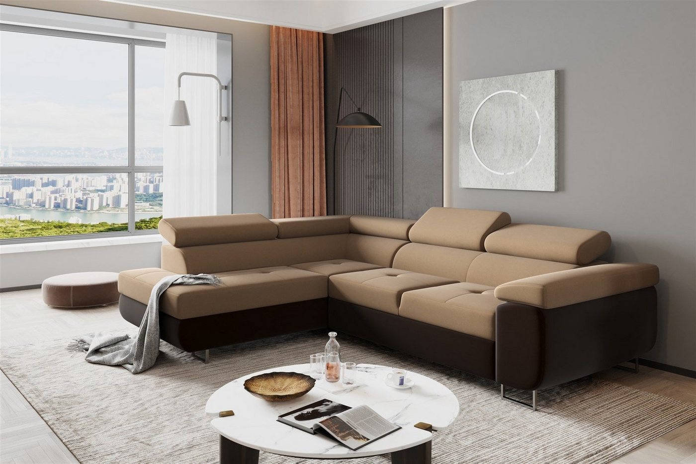 Fun Möbel Ecksofa Couchgarnitur JADE Stoff Dunkelbraun-Cappuccino Schlaffunktion, 1 Teile, mit Schlaffunktion von Fun Möbel