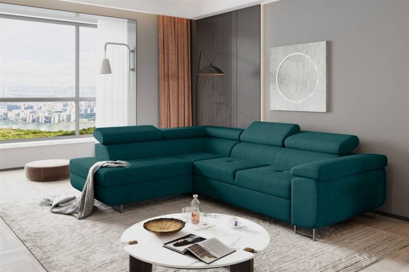 Fun Möbel Ecksofa Couchgarnitur JADE Stoff Türkis Schlaffunktion Ottomane Rechts Links, 1 Teile, mit Schlaffunktion von Fun Möbel