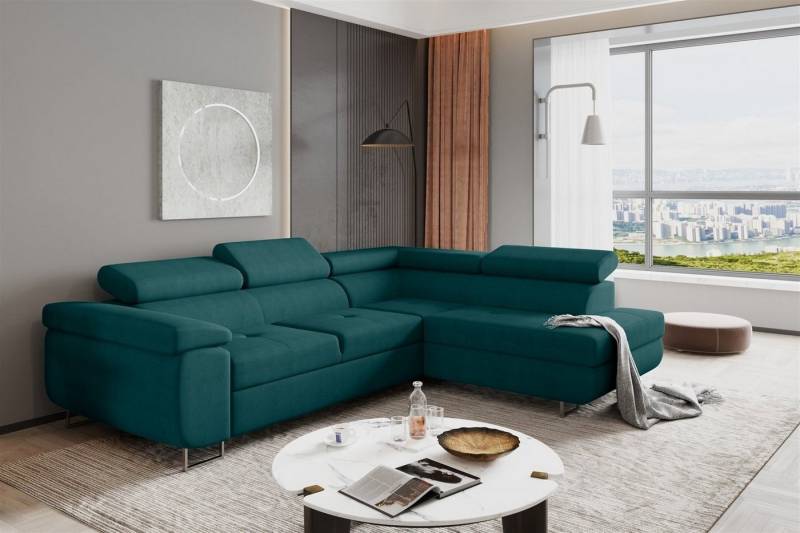 Fun Möbel Ecksofa Couchgarnitur JADE Stoff Türkis Schlaffunktion Ottomane Rechts Links, 1 Teile, mit Schlaffunktion von Fun Möbel