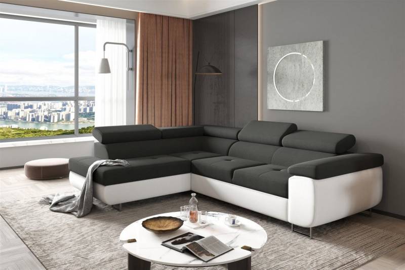 Fun Möbel Ecksofa Couchgarnitur JADE Weiß-Schwarz Schlaffunktion Ottomane Rechts Links, 1 Teile, mit Schlaffunktion von Fun Möbel