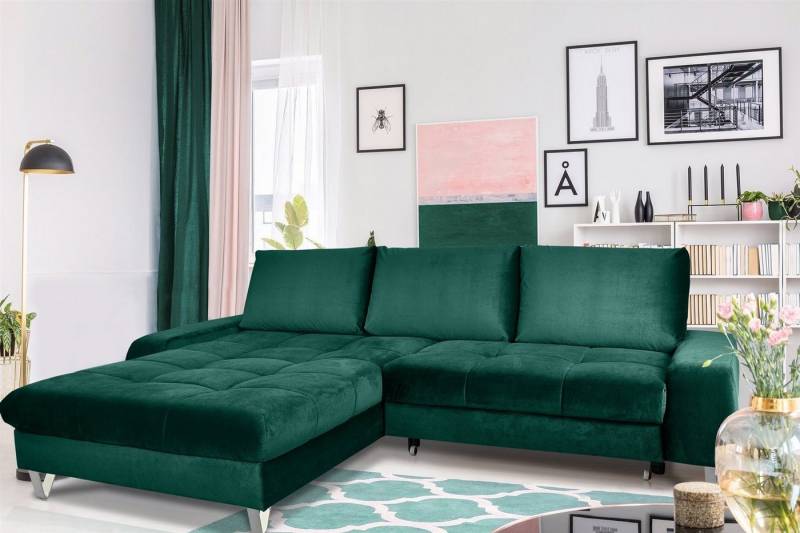 Fun Möbel Ecksofa Couchgarnitur MAXIME Stoff Ottomane Li/Re, mit Schlaffunktion von Fun Möbel