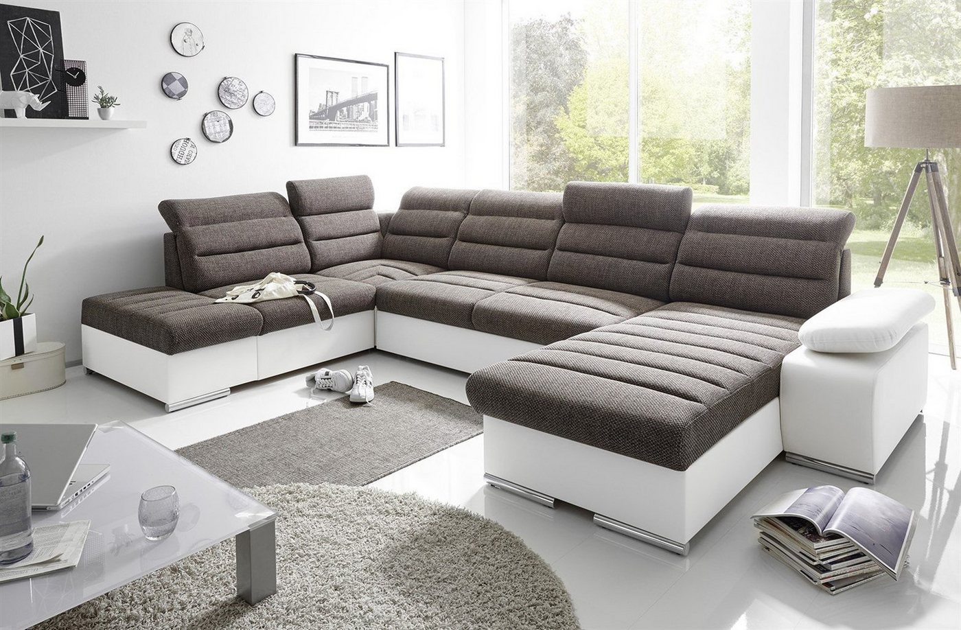 Fun Möbel Ecksofa Couchgarnitur PESCARA Stoff mit Schlaffunktion Ottomane Re / Li, U-Form, mit Bettkasten von Fun Möbel