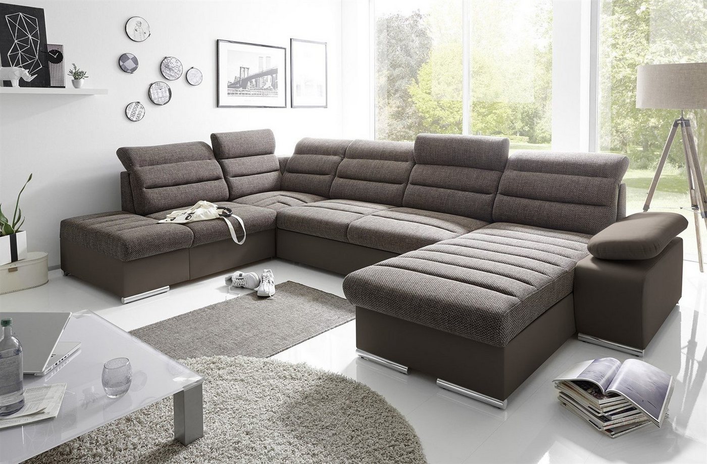 Fun Möbel Ecksofa Couchgarnitur PESCARA Stoff mit Schlaffunktion Ottomane Re / Li, U-Form, mit Bettkasten von Fun Möbel