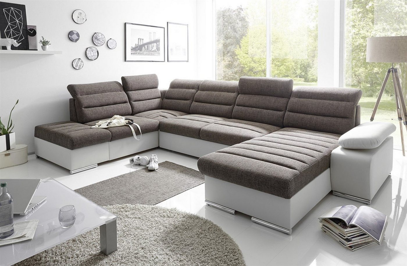 Fun Möbel Ecksofa Couchgarnitur PESCARA Stoff mit Schlaffunktion Ottomane Re / Li, U-Form, mit Bettkasten von Fun Möbel