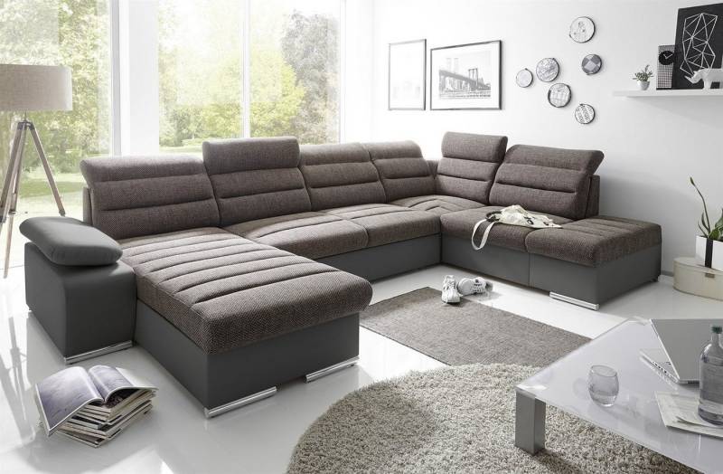 Fun Möbel Ecksofa Couchgarnitur PESCARA Stoff mit Schlaffunktion Ottomane Re / Li, U-Form, mit Bettkasten von Fun Möbel