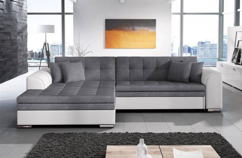Fun Möbel Ecksofa Couchgarnitur SARRA Kunstleder/Stoff Ottomane Rechts oder Links, mit Schlaffunktion von Fun Möbel