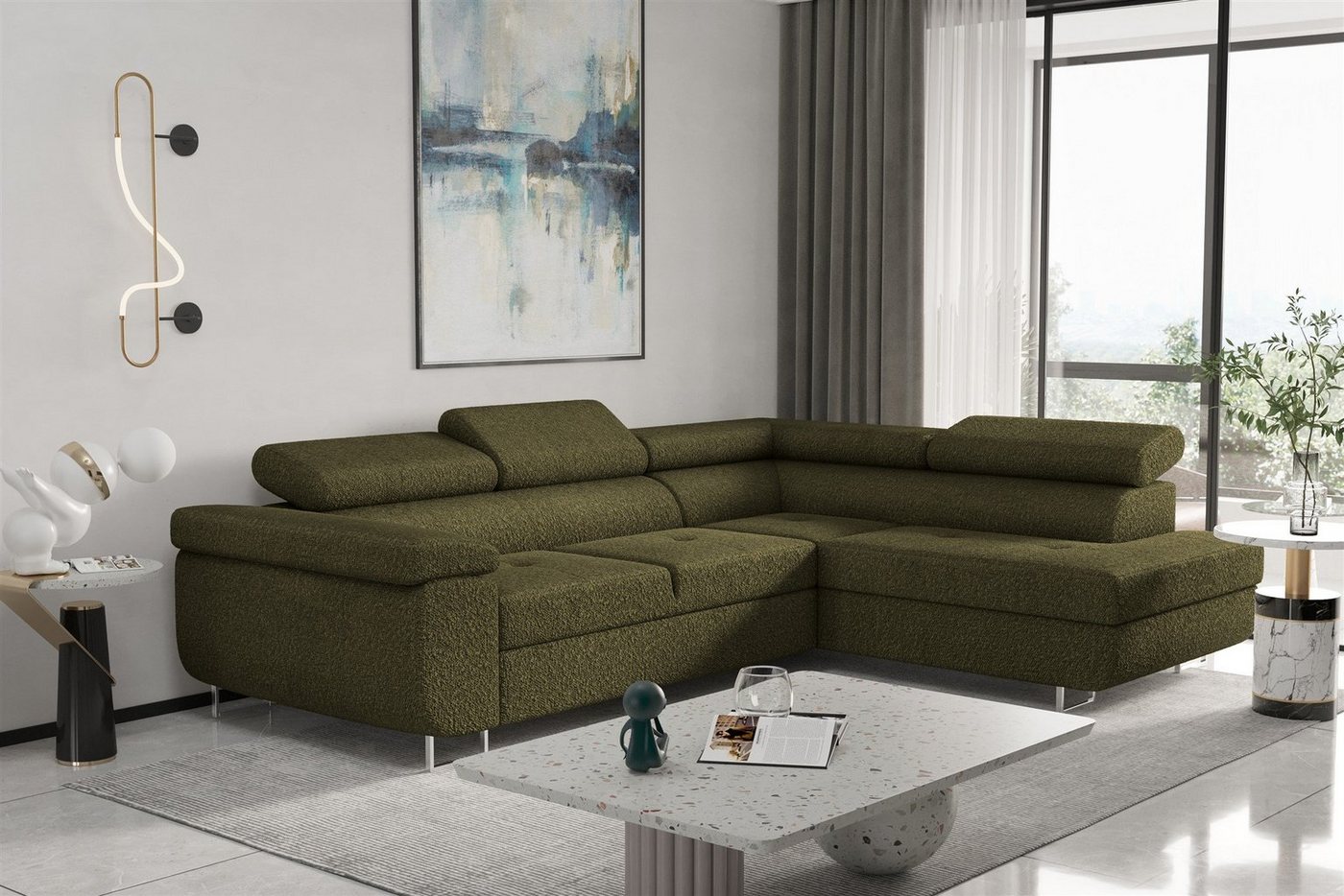 Fun Möbel Ecksofa Couchgarnitur Schlafsofa JADE mit Ottomane in Stoff Ascot, mit Rundumbezug, mit Schlaffunktion von Fun Möbel