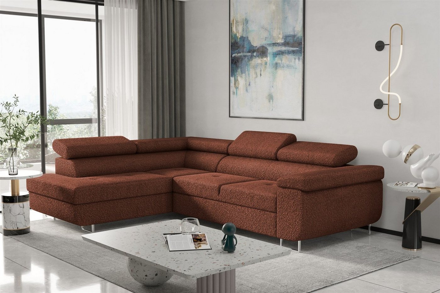 Fun Möbel Ecksofa Couchgarnitur Schlafsofa JADE mit Ottomane in Stoff Ascot, mit Rundumbezug, mit Schlaffunktion von Fun Möbel