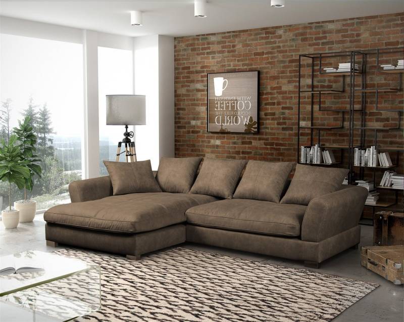 Fun Möbel Ecksofa Couchgarnitur TIZIAN L-Form in Wildlederoptik-Cappuccino / Ottomane, N/A 1 Teile, 5 x Rückenkissen von Fun Möbel