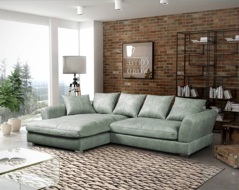 Fun Möbel Ecksofa Couchgarnitur TIZIAN L-Form in Wildlederoptik-Hellgrau / Ottomane, N/A 1 Teile, 5 x Rückenkissen von Fun Möbel