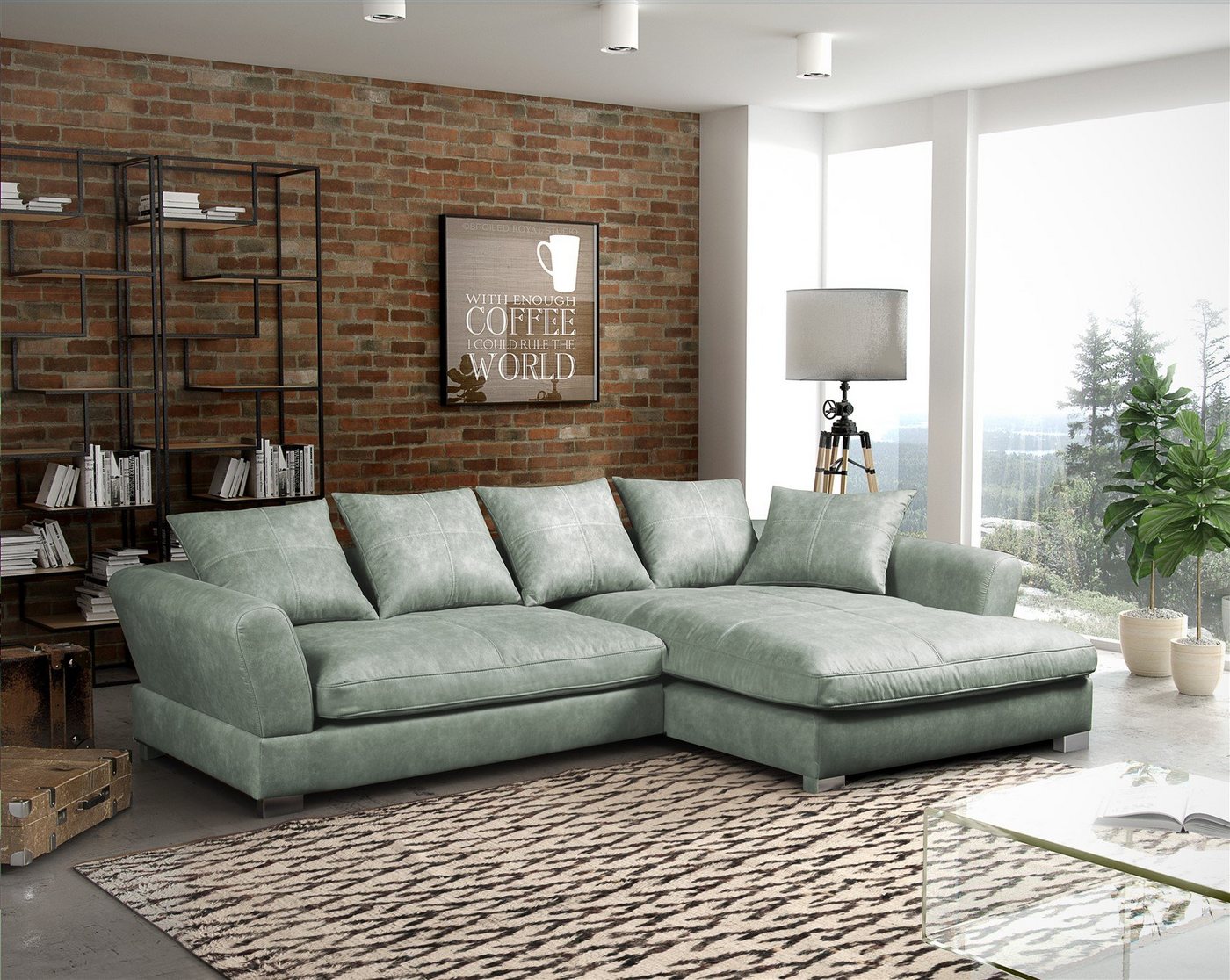 Fun Möbel Ecksofa Couchgarnitur TIZIAN L-Form in Wildlederoptik-Hellgrau / Ottomane, N/A 1 Teile, 5 x Rückenkissen von Fun Möbel
