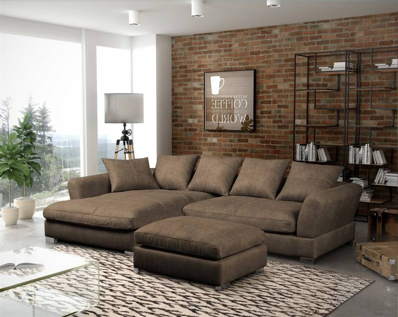 Fun Möbel Ecksofa Couchgarnitur inkl. Hocker TIZIAN Preston Cappuccino Ottomane, N/A 1 Teile, 5 x Rückenkissen, inkl. Hocker von Fun Möbel