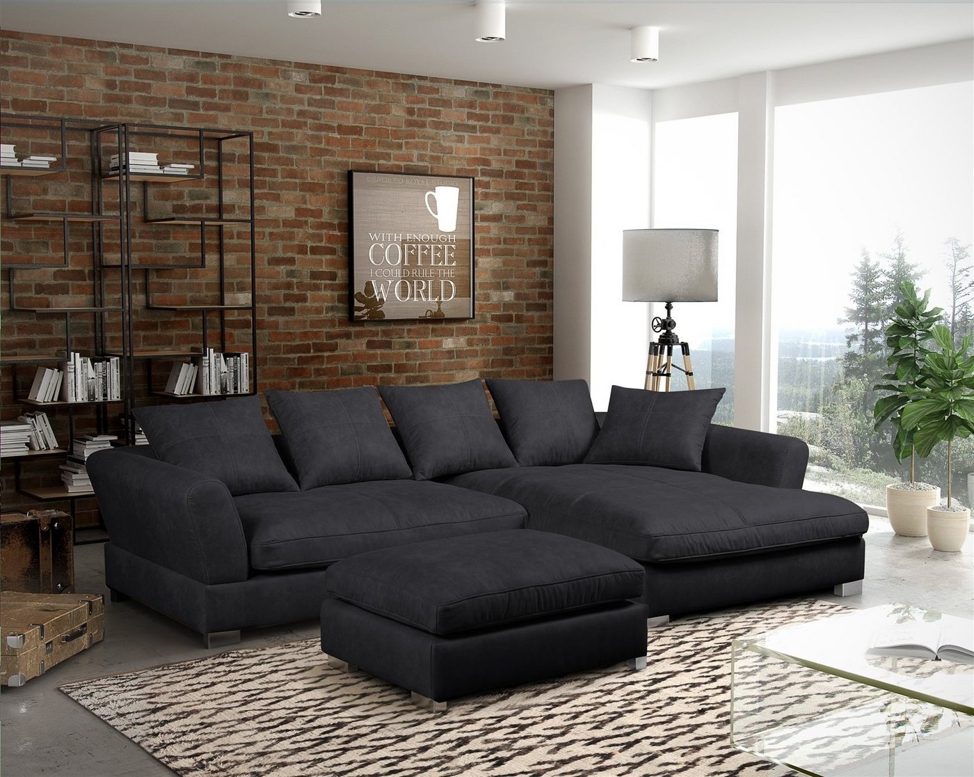 Fun Möbel Ecksofa Couchgarnitur inkl. Hocker TIZIAN Preston Schwarz Ottomane, N/A 1 Teile, 5 x Rückenkissen, inkl. Hocker Fun Möbel Ecksofa Couchgarnitur inkl. Hocker TIZIAN Preston Schwarz Ottomane, N/A 1 Teile, 5 x Rückenkissen, inkl. Hocker von Fun Möbel