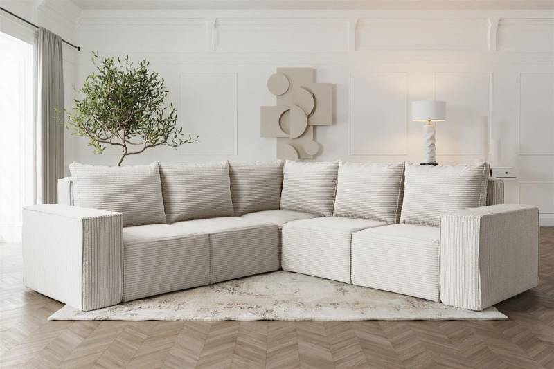 Fun Möbel Ecksofa Designerecksofa ESTELLE Seite Universal in drei Stoffen, Rücken echt bezogen von Fun Möbel