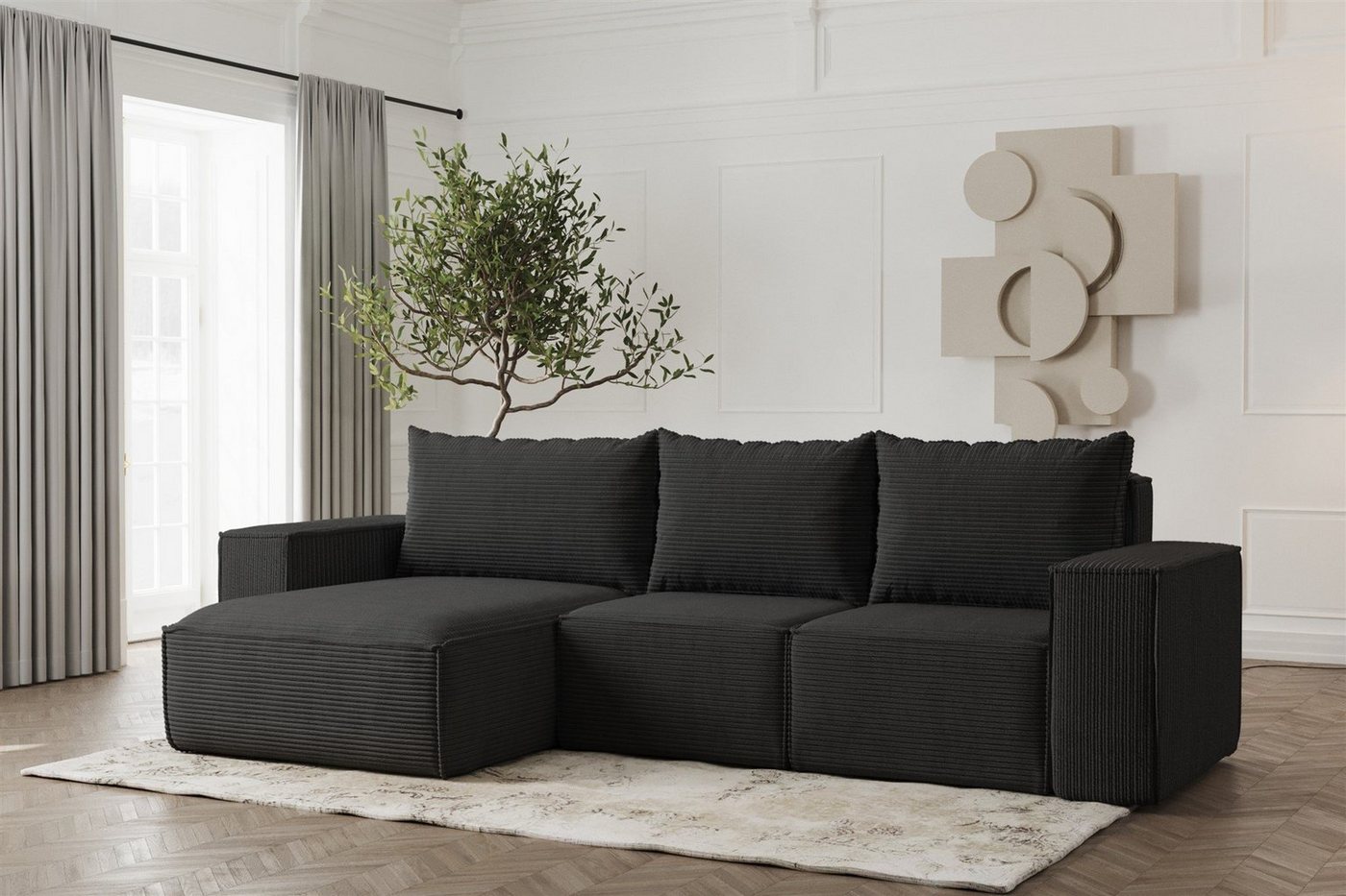 Fun Möbel Ecksofa Designerecksofa ESTELLE in Stoff, Ottomane Links oder Rechts, Rücken echt bezogen von Fun Möbel