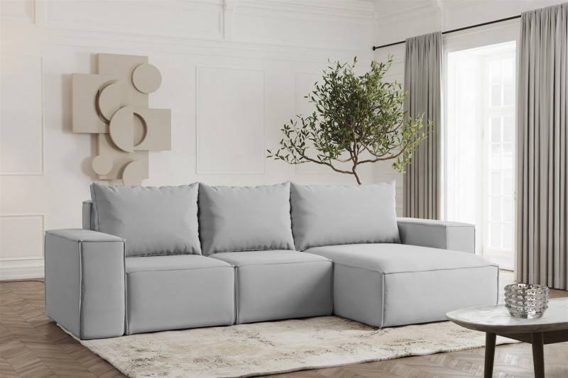 Fun Möbel Ecksofa Designerecksofa Sofa ESTELLE, Sofa-Rücken echt bezogen, Stoff: Poso, Abriamo oder Opera Velvet von Fun Möbel
