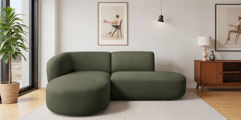 Fun Möbel Ecksofa Designersofa BABETTE in Stoff Lins mit Ottomane, Ottomane Links oder Rechts, Rundumbezug von Fun Möbel